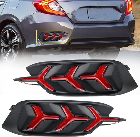 LED Tail Bumper Lights Fit for Honda Civic 2016 2017 2018 2019 2020 2021 LX EX Touring Sedan, Smoked Lens Y Reflector Brake Running Lights Sequential Flash Turn Signal Lamps in Saudi Arabia