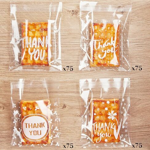 Jutieuo 300pcs Self Adhesive Thank You Cookie Bags, 4x4 Inch Small Clear Cellophane Bags Individual Treat Bags for Packaging, Party Favor, Bake Sale, Gift Giving in Saudi Arabia