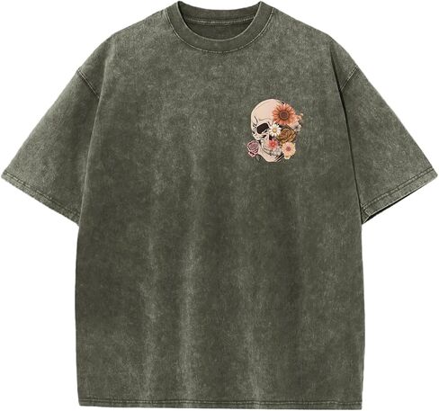 تي شيرت عتيق كبير الحجم للنساء قمصان على شكل جمجمة تيشيرتات ذات هيكل عظمي قوطي جرافيك حمضي تي شيرت فضفاض تي شيرت برقبة دائرية in Kuwait