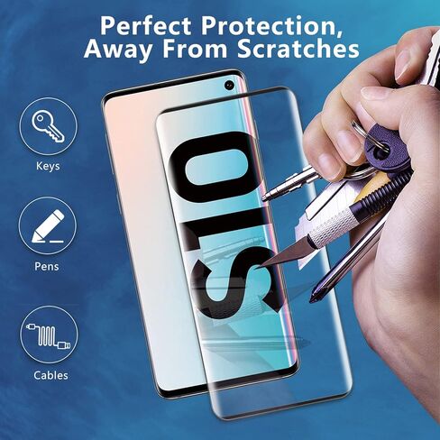 (2+2) عبوتان من واقي الشاشة الزجاجي المقوى لهاتف Samsung Galaxy S10 وعبوتان من واقي عدسة الكاميرا الزجاجية، فتحة دقيقة، خالية من الفقاعات، سهلة التركيب، صلابة 9H HD، حواف منحنية ثلاثية الأبعاد in Kuwait