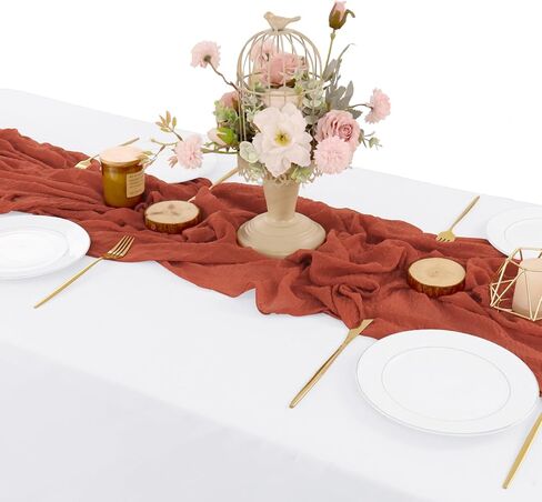 مفرش طاولة من القماش القطني مقاس 35 × 120 بوصة من قماش بوهو الشاش الشفاف، مفرش طاولة من قماش الجبن بطول 10 أقدام، ديكورات مركزية للطاولة لحفلات الزفاف الأنيقة وحفلات الزفاف (أبيض) in Kuwait