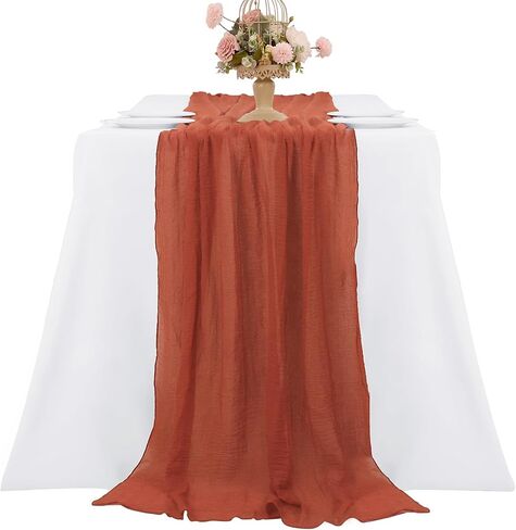 مفرش طاولة من القماش القطني مقاس 35 × 120 بوصة من قماش بوهو الشاش الشفاف، مفرش طاولة من قماش الجبن بطول 10 أقدام، ديكورات مركزية للطاولة لحفلات الزفاف الأنيقة وحفلات الزفاف (أبيض) in Kuwait