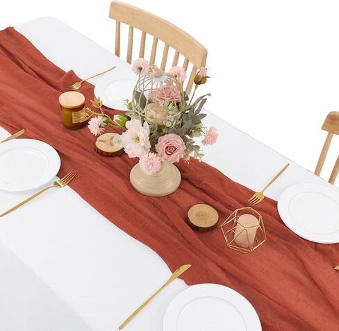 مفرش طاولة من القماش القطني مقاس 35 × 120 بوصة من قماش بوهو الشاش الشفاف، مفرش طاولة من قماش الجبن بطول 10 أقدام، ديكورات مركزية للطاولة لحفلات الزفاف الأنيقة وحفلات الزفاف (أبيض) in Kuwait