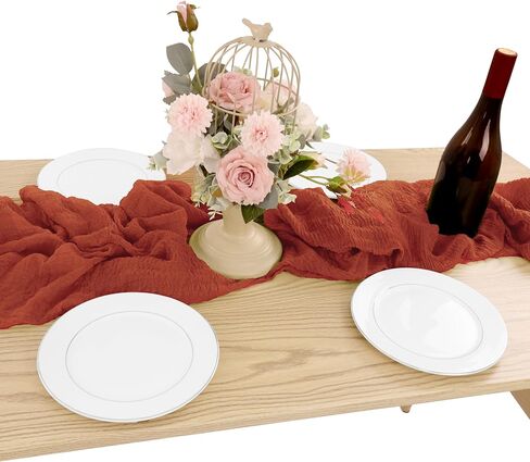 مفرش طاولة من القماش القطني مقاس 35 × 120 بوصة من قماش بوهو الشاش الشفاف، مفرش طاولة من قماش الجبن بطول 10 أقدام، ديكورات مركزية للطاولة لحفلات الزفاف الأنيقة وحفلات الزفاف (أبيض) in Kuwait