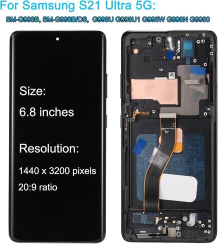 for Samsung Galaxy S21 Ultra 5G LCD Screen Replacement SM-G998B G998B/DS G998U G998U1 G998W G998N G9980 6.8'' Display Assembly LCD Touchscreen Digitizer with Frame Tool Kit in Kuwait