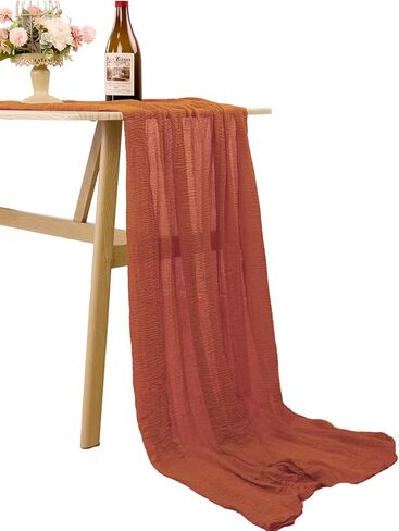 مفرش طاولة من القماش القطني مقاس 35 × 120 بوصة من قماش بوهو الشاش الشفاف، مفرش طاولة من قماش الجبن بطول 10 أقدام، ديكورات مركزية للطاولة لحفلات الزفاف الأنيقة وحفلات الزفاف (أبيض) in Kuwait