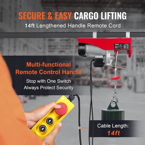 VEVOR Electric Hoist, 2200LBS Electric Winch, Steel Electric Lift, 110V Electric Hoist with Remote Control & Single/Double Slings for Lifting in Factories, Warehouses, Construction Site, Mine Filed in Saudi Arabia
