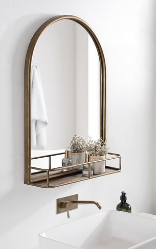 Kate and Laurel Estero Modern Farmhouse Arched Mirror with Shelf, 20 x 28, Black, Chic Rustic-Inspired Mirror for Wall in Saudi Arabia