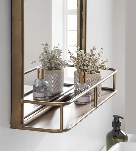 Kate and Laurel Estero Modern Farmhouse Arched Mirror with Shelf, 20 x 28, Black, Chic Rustic-Inspired Mirror for Wall in Saudi Arabia