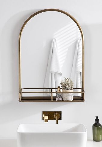 Kate and Laurel Estero Modern Farmhouse Arched Mirror with Shelf, 20 x 28, Black, Chic Rustic-Inspired Mirror for Wall in Saudi Arabia