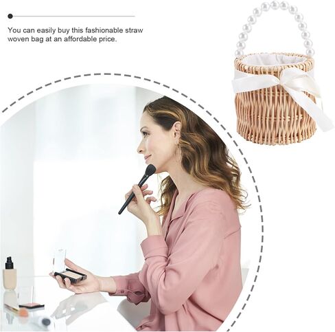 سلة تخزين الخوص سلة تخزين الخوص حقائب يد مطرزة باللؤلؤ للنساء حقيبة مستديرة من القش حقيبة مسائية حقيبة كلاتش للمساء خمر حمل مخلب المحافظ سلة الخوص سلة العرائس in Kuwait