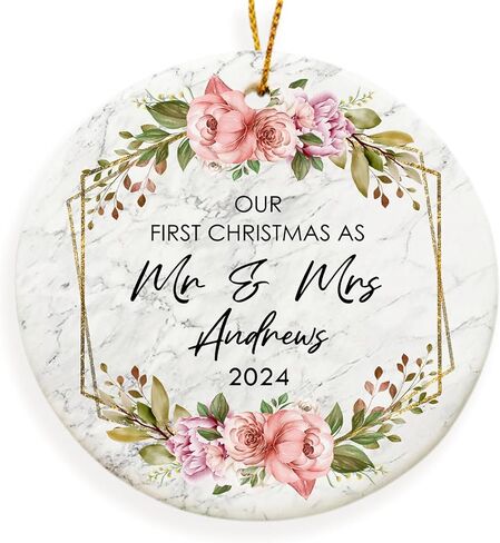 Our First Christmas Married Ornament 2024, Personalized Mr Mrs Ornament, Gift for Newlywed Couple Family, Custom Ornament Wedding, 1st Christmas Mr Mrs in Saudi Arabia