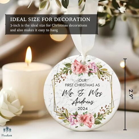 Our First Christmas Married Ornament 2024, Personalized Mr Mrs Ornament, Gift for Newlywed Couple Family, Custom Ornament Wedding, 1st Christmas Mr Mrs in Saudi Arabia