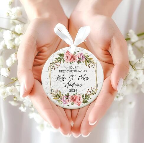 Our First Christmas Married Ornament 2024, Personalized Mr Mrs Ornament, Gift for Newlywed Couple Family, Custom Ornament Wedding, 1st Christmas Mr Mrs in Saudi Arabia