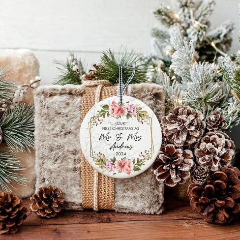 Our First Christmas Married Ornament 2024, Personalized Mr Mrs Ornament, Gift for Newlywed Couple Family, Custom Ornament Wedding, 1st Christmas Mr Mrs in Saudi Arabia