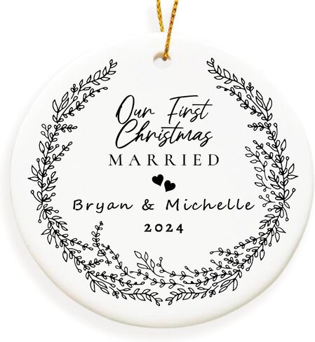 Our First Christmas Married Ornament 2024, Personalized Mr Mrs Ornament, Gift for Newlywed Couple Family, Custom Ornament Wedding, 1st Christmas Mr Mrs in Saudi Arabia