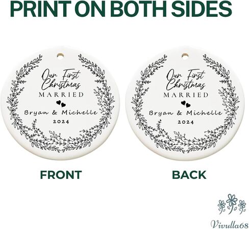 Our First Christmas Married Ornament 2024, Personalized Mr Mrs Ornament, Gift for Newlywed Couple Family, Custom Ornament Wedding, 1st Christmas Mr Mrs in Saudi Arabia