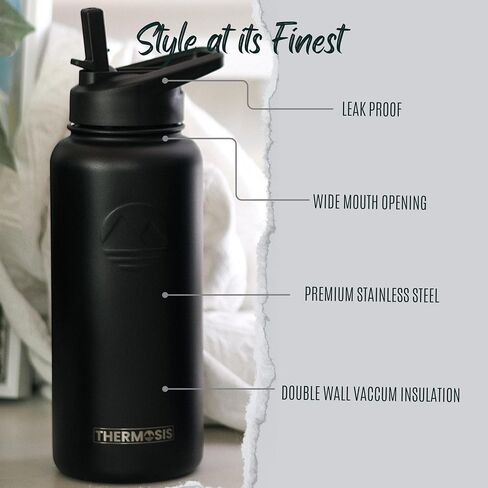32 Oz Water Bottle With Straw - 1 Liter Stainless Steel Water Bottle With Wide Mouth Opening | Comes W/Sports Water Bottle Holder With Strap (32 OZ Sleeve) - Yellow in Saudi Arabia