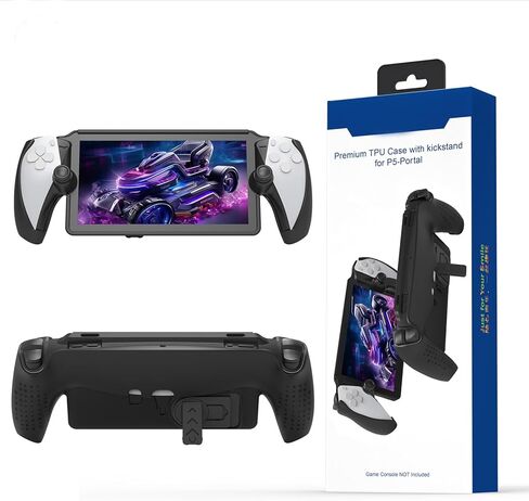 Protective Cover Compatible with Playstation Portal, Non-Slip Soft TPU Hard Case with Kickstand and 2 Thumb Grip Caps Compatible with PS Portal Remote Player Controller Accessories-Black in Saudi Arabia