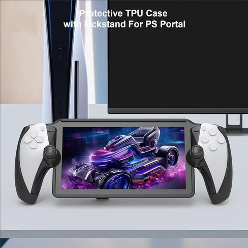 Protective Cover Compatible with Playstation Portal, Non-Slip Soft TPU Hard Case with Kickstand and 2 Thumb Grip Caps Compatible with PS Portal Remote Player Controller Accessories-Black in Saudi Arabia