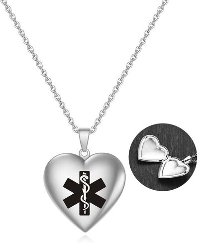 Customized Medical Alert Locket Necklace for Women Teen Girls,Personalized Medical ID Locket That Hold Pictures Openable Photo Necklace Memorial Jewelry for Her,Free Medic Wallet Card in Kuwait