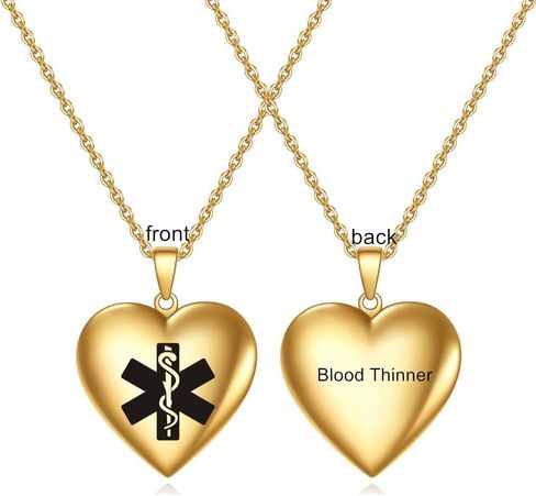 Customized Medical Alert Locket Necklace for Women Teen Girls,Personalized Medical ID Locket That Hold Pictures Openable Photo Necklace Memorial Jewelry for Her,Free Medic Wallet Card in Kuwait
