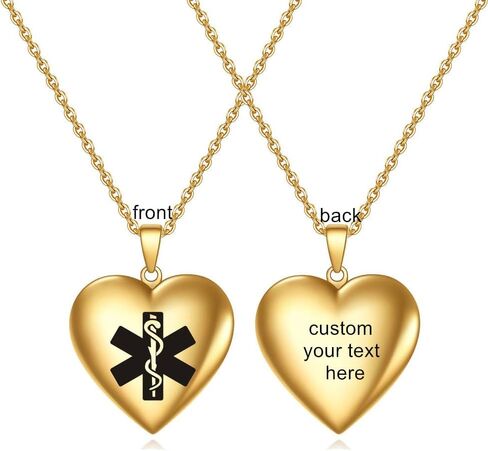 Customized Medical Alert Locket Necklace for Women Teen Girls,Personalized Medical ID Locket That Hold Pictures Openable Photo Necklace Memorial Jewelry for Her,Free Medic Wallet Card in Kuwait