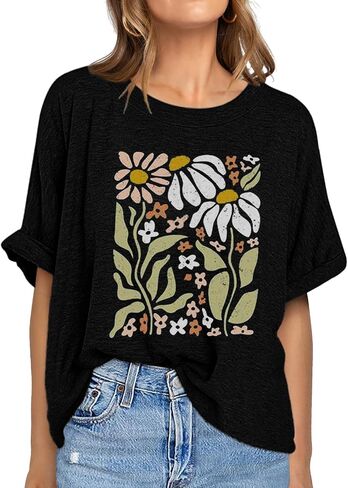 Womens Oversized Graphic Tee Shirt Raglan Sleeve Boho Wildflower Tshirt Summer Baggy Country Music Casual Blouses in Saudi Arabia