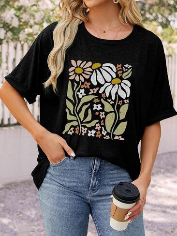 Womens Oversized Graphic Tee Shirt Raglan Sleeve Boho Wildflower Tshirt Summer Baggy Country Music Casual Blouses in Saudi Arabia
