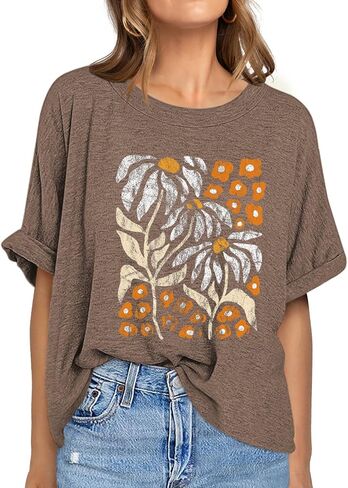 Womens Oversized Graphic Tee Shirt Raglan Sleeve Boho Wildflower Tshirt Summer Baggy Country Music Casual Blouses in Saudi Arabia