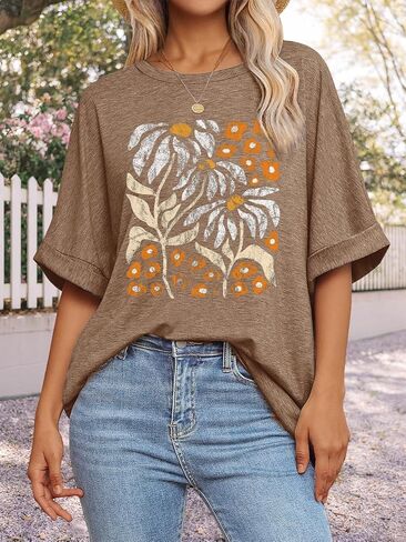 Womens Oversized Graphic Tee Shirt Raglan Sleeve Boho Wildflower Tshirt Summer Baggy Country Music Casual Blouses in Saudi Arabia