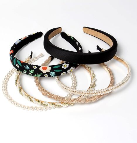 6PCS Different Designs Headbands for Women Gold Metal Hairband,Cute Pearl Headbands for Girls,Twisted Head Band,Black Solid Headbands Set… in Saudi Arabia