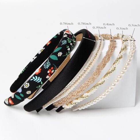 6PCS Different Designs Headbands for Women Gold Metal Hairband,Cute Pearl Headbands for Girls,Twisted Head Band,Black Solid Headbands Set… in Saudi Arabia