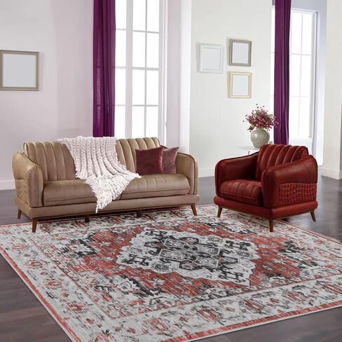 Area Rug 3x5 Washable Rug Vintage Abstract Oriental Floral Rug Dark Gray Boho for Living Room Bedroom Under Dining Table Farmhouse Nursery Office Soft Cozy Distressed Rug (Dark Gray, 3'x5') in Saudi Arabia