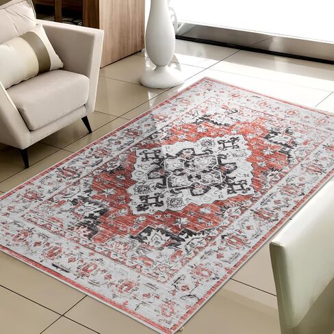 Area Rug 3x5 Washable Rug Vintage Abstract Oriental Floral Rug Dark Gray Boho for Living Room Bedroom Under Dining Table Farmhouse Nursery Office Soft Cozy Distressed Rug (Dark Gray, 3'x5') in Saudi Arabia