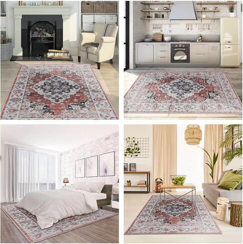 Area Rug 3x5 Washable Rug Vintage Abstract Oriental Floral Rug Dark Gray Boho for Living Room Bedroom Under Dining Table Farmhouse Nursery Office Soft Cozy Distressed Rug (Dark Gray, 3'x5') in Saudi Arabia