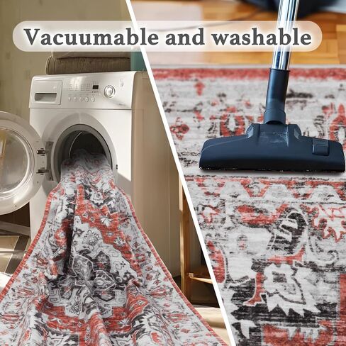 Area Rug 3x5 Washable Rug Vintage Abstract Oriental Floral Rug Dark Gray Boho for Living Room Bedroom Under Dining Table Farmhouse Nursery Office Soft Cozy Distressed Rug (Dark Gray, 3'x5') in Saudi Arabia
