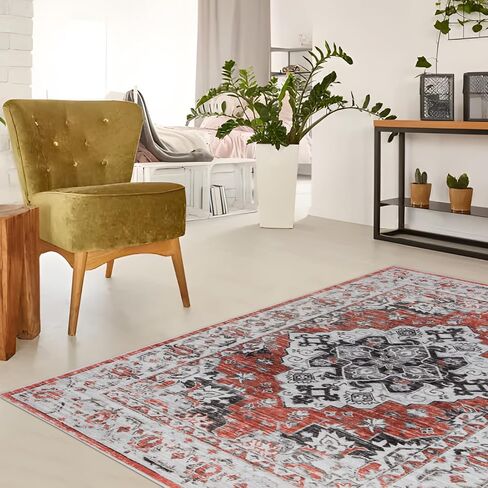 Area Rug 3x5 Washable Rug Vintage Abstract Oriental Floral Rug Dark Gray Boho for Living Room Bedroom Under Dining Table Farmhouse Nursery Office Soft Cozy Distressed Rug (Dark Gray, 3'x5') in Saudi Arabia