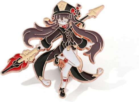 Genshin Impact Hutao Anime Enamel Pins - Hutao Characters Cosplay Kawaii Enamel Brooch Lapel Pin Anime Accessories - Brooch Pins for Women, Gift for Fans, Women and Girls in Saudi Arabia