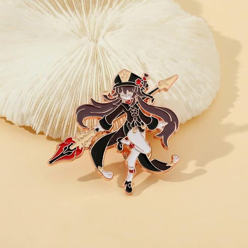 Genshin Impact Hutao Anime Enamel Pins - Hutao Characters Cosplay Kawaii Enamel Brooch Lapel Pin Anime Accessories - Brooch Pins for Women, Gift for Fans, Women and Girls in Saudi Arabia