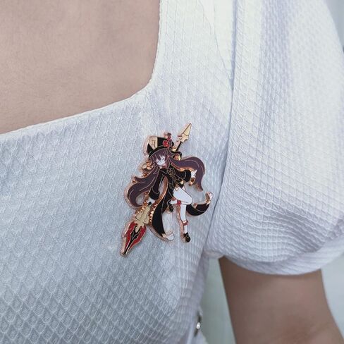 Genshin Impact Hutao Anime Enamel Pins - Hutao Characters Cosplay Kawaii Enamel Brooch Lapel Pin Anime Accessories - Brooch Pins for Women, Gift for Fans, Women and Girls in Saudi Arabia