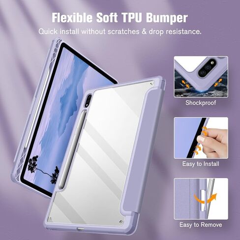 Fintie Hybrid Slim Case for Samsung Galaxy Tab S8/Tab S7 11 Inch (Model SM-X700/X706/T870/T875/T878) with S Pen Holder, Shockproof Cover with Clear Transparent Back Shell, Rose Gold in Kuwait