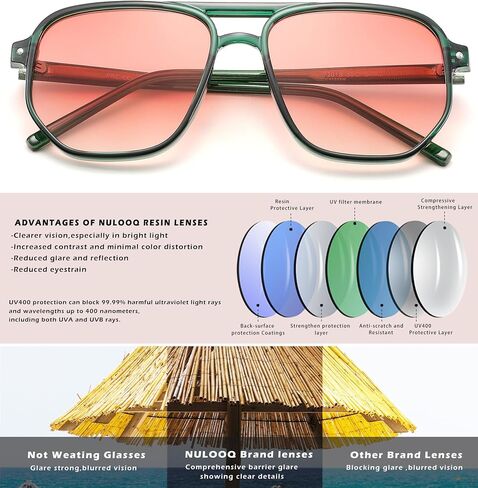 NULOOQ Retro Aviator Sunglasses for Women – Men Square 70s Vintage Trendy Sun Glasses UV400 Protection in Saudi Arabia