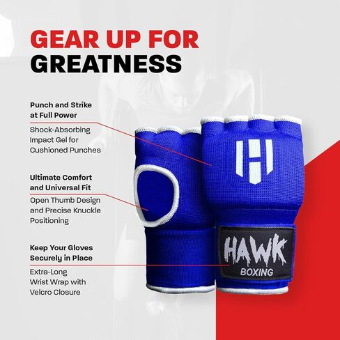 Hawk Padded Inner Gloves Training Gel Elastic Hand Wraps for Boxing Gloves Quick Wraps Men & Women Kickboxing Muay Thai MMA Bandages Fist Knuckle Wrist Wrap Protector Handwraps (Pair) in Kuwait