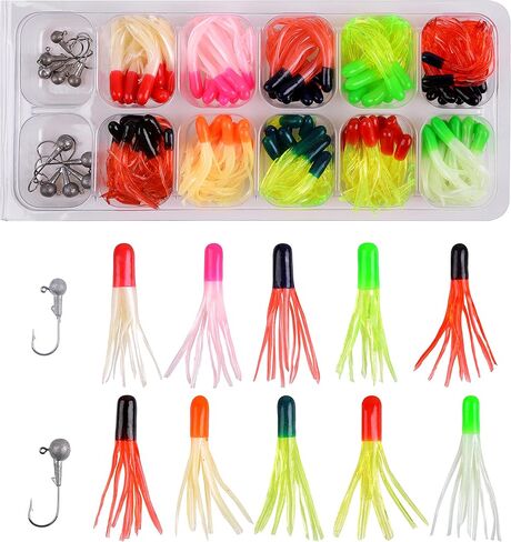 Soft Plastic Fishing lures Jig Head Hooks Kit, 110pcs Crappie Tube Jig Heads Worm Lures Fishing Artificial Bait Bass Trout Saltwater Freshwater in Saudi Arabia