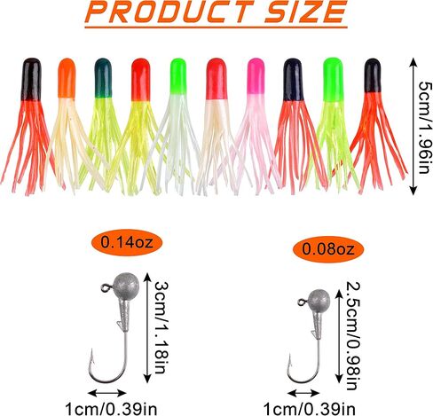 Soft Plastic Fishing lures Jig Head Hooks Kit, 110pcs Crappie Tube Jig Heads Worm Lures Fishing Artificial Bait Bass Trout Saltwater Freshwater in Saudi Arabia