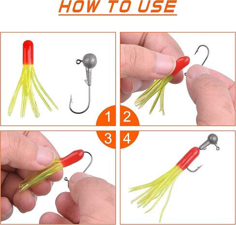 Soft Plastic Fishing lures Jig Head Hooks Kit, 110pcs Crappie Tube Jig Heads Worm Lures Fishing Artificial Bait Bass Trout Saltwater Freshwater in Saudi Arabia