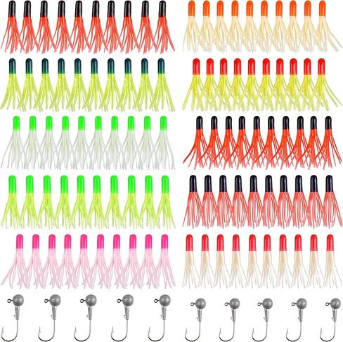 Soft Plastic Fishing lures Jig Head Hooks Kit, 110pcs Crappie Tube Jig Heads Worm Lures Fishing Artificial Bait Bass Trout Saltwater Freshwater in Saudi Arabia