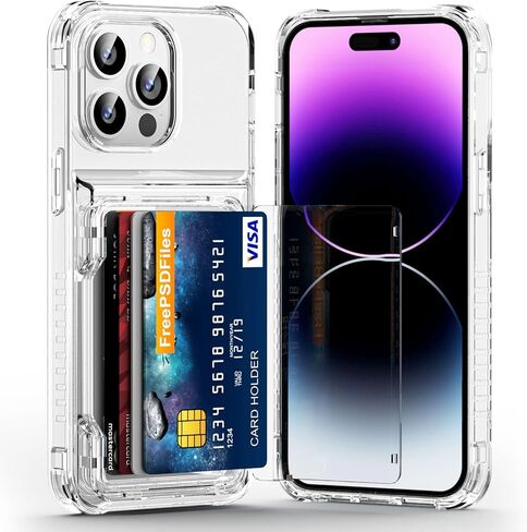 حافظة لهاتف iPhone 14 Pro Max مزودة بغطاء قلاب شفاف ومسند 4 بطاقات وجيب خلفي وحامل بطاقة الائتمان وفتحة لبطاقة الهوية وممتص الصدمات من مادة TPU الصلبة ودرع واقٍ صلب لهاتف iPhone 14 Pro Max (3 عدسات/6.7 بوصة) in Saudi Arabia
