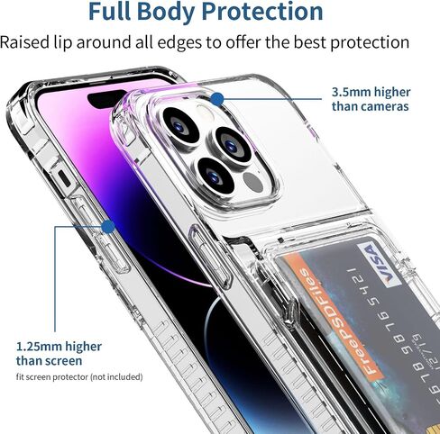 حافظة لهاتف iPhone 14 Pro Max مزودة بغطاء قلاب شفاف ومسند 4 بطاقات وجيب خلفي وحامل بطاقة الائتمان وفتحة لبطاقة الهوية وممتص الصدمات من مادة TPU الصلبة ودرع واقٍ صلب لهاتف iPhone 14 Pro Max (3 عدسات/6.7 بوصة) in Saudi Arabia